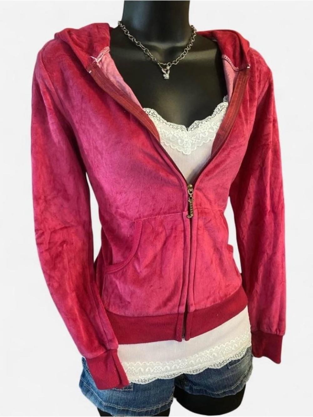 Y2k Juicy Couture Magenta Pink Velour Zip Up Hoodie